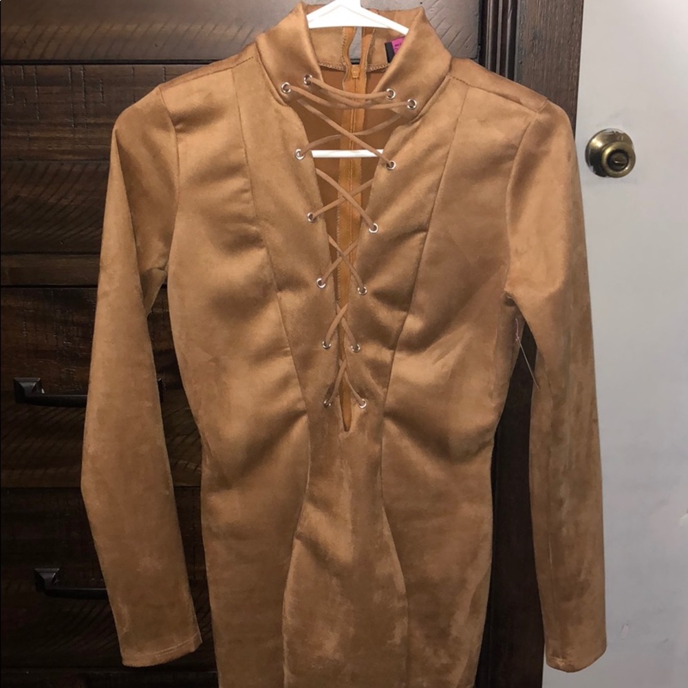 Tan suede lace up dress